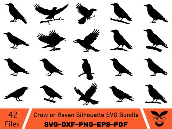 Crow or Raven Silhouette SVG Bundle