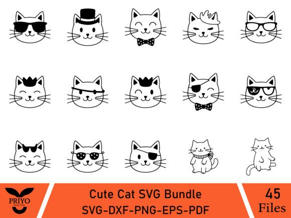 Cute Cat SVG Bundle, Cute Cat Face Svg