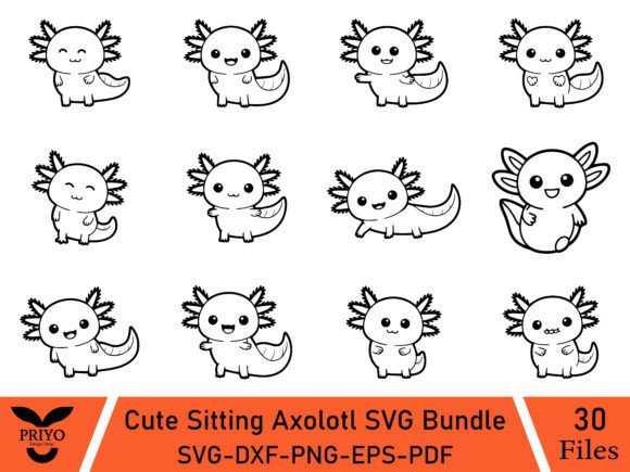 Cute Sitting Axolotl SVG Bundle