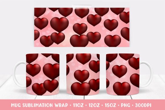 Red Hearts Mug Sublimation Design