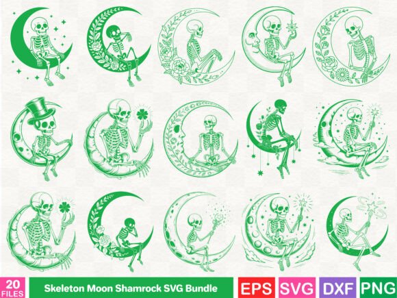 Skeleton Moon Shamrock SVG Bundle